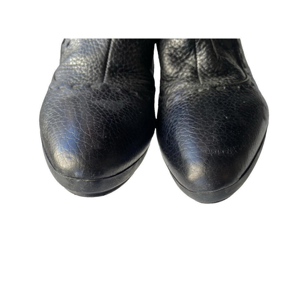FENDI Black 37.5/7.5 Textured Leather Selleria Ankle Boots Architectural Heels - Picture 6 of 11